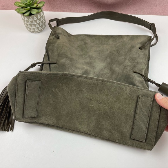 All Saints Cow Leather Gray Black Tassel Purse Bag Liberty Hobo Slouchy - Picture 4 of 12